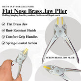 Flat nose plier with brass jaws and parallel action, 140mm for jewelry making.